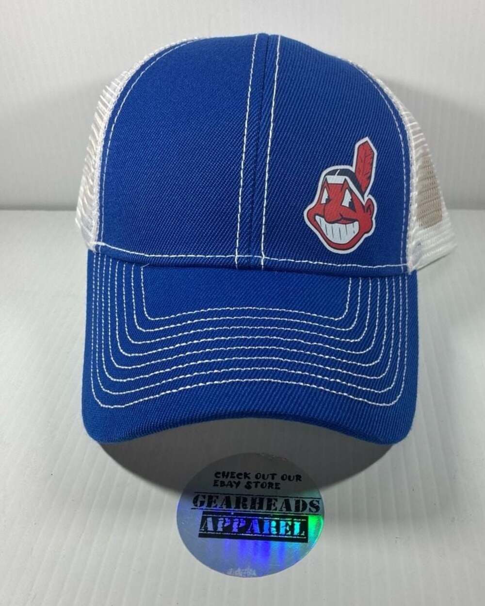Cleveland Indians Chief Wahoo Baseball Hat Blue White Mesh Adjustable
